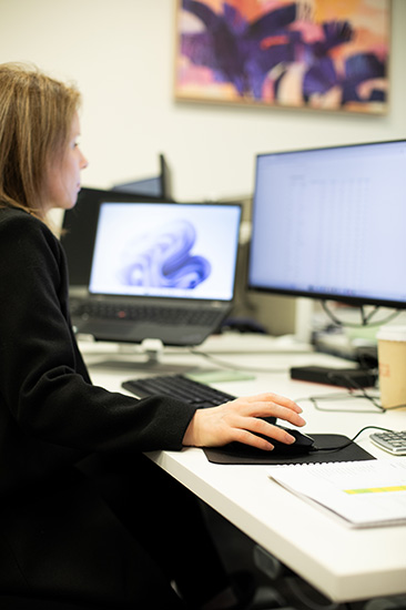 bookkeeper looking at spreadsheet on computer